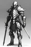 Placeholder: Sketch of dark fantasy warrior full body simple and sleek armor without a helmet on