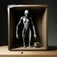 Placeholder: by Phlegm and Santiago Caruso, Matte oil painting, Metaphorical depiction of Claustrophobia, ominous humanoid long limbed gaunt creature contorted into a small box, surreal, dramatic, sinister, profound