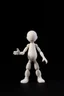 Placeholder: a simple standing animated charcter(head molded into shoulders, no neck, legs molded from bottom of body, a completely flat face area, stubby legs, bulky arms, no painted details, white in color) vinyl art toy