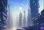 Placeholder: Futuristic cyberpunk street, planet in the sky, impressionism painting