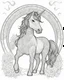 Placeholder: unicorn full body correct fulfill mandela pattern CLEAN white background, full complete body black outlines art for coloring page, sketch style, only use outline, clean art line, no shadows and clear and well outlines black and white detail rainbow