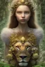 Placeholder: Young beautiful girl with majestic, stunning lion on nature forest path, floral crown on girl, Chronicles of Narnia, 8k resolution, high-quality, fine-detail, iridescent, intricate, digital art, detailed matte, volumetric lighting, beautiful, illustration, 3D octane render, brian froud, howard lyon, selina french, anna dittmann, annie stokes, lisa parker, greg rutowski,