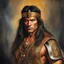 Placeholder: Conan the Barbarian dressed as an 18th century prince, dark, multicolored watercolor stained wall in the background, oil painting in the art style of Boris Vallejo, 32k UHD, Hyper realistic, photorealistic, realistic, sharp, highly detailed, professional quality, beautiful, awesome, majestic, superb, trending on artstation