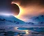 Placeholder: solar eclipse, high detail , global lighting, dramatic rocky landscape, Mountain of Ice, 4 k , photo-realistic