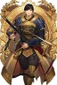 Placeholder: A handsome 30 year old knight, black hair, male bob haircut, in black-and-gold plate armor, golden katana in both hands, no beard, european