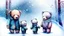 Placeholder: merry little teddy bear family playing in a snowy winter park in 1963, watercolor, (style of Gabriel Pacheco:1.3), front view, magic winter vibe