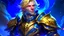 Placeholder: galactic man blond haired deep purple eyes smile knight of sky captain of vessel blue gold armor