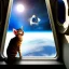 Placeholder: hyper-realistic astronaut looking at cat sitting inside spaceship window, 8k resolution, high-quality, fine-detail, detailed matte, intricate, 3D octane render, illustration, digital art, brian froud, howard lyon, anna dittman, greg rutowski,