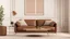 Placeholder: Home interior mock-up with brown leather sofa, table and decor in living room, 3d render