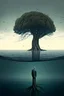 Placeholder: a tree and sad man in the middle of sea