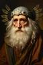 Placeholder: master oil painting by Rembrandt, realistic rendering Portrait of the Apkallu sage who were sent by the god Ea to teach civilization to humanity before the flood. They were depicted as half-human and half-fish or bird, and were associated with wisdom, magic, and culture.