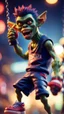 Placeholder: full figure portrait of a giant dunking player vampire goblin gremlin hanging , in the style of Gorillaz,bokeh like f/0.8, tilt-shift lens 8k, high detail, smooth render, down-light, unreal engine, prize winning