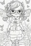 Placeholder: Outline art for cute coloring pages with butterfly with glasses, full body, white background, sketch style, only use outline, clean line art, no shadows and clear and well outlined.