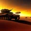 Placeholder: volumetric Wide desert battle view painted by chris foss of Military hovertank from the future, 4k, 8k, Minutiae, highly detailed, render, rivets, hovering, axles, stripes, sunset stormy,