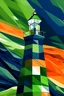 Placeholder: An abstract interpretation of the characteristics of a lighthouse, representing the connection between people and online mental health services. The colors navy blue, olive green and orange are used to convey confidence, vitality and seriousness and should be part of it.