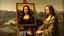 Placeholder: past times Great Leonardo da Vinci is trying to paint his art of monalisa painting and she is standing as model near him, in country side with a river