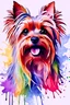 Placeholder: Masterpiece watercolor painting of a Yorkshire Terrier, simple logo background, watercolor painting STYLE, ultra detailed character, joyful lighting, vibrant rainbow color scheme.