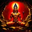 Placeholder: An oil painting of Hindu god YAMA in a cave, neon red colors, high detail, dark vibe