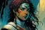 Placeholder: create the young female Ivrian from Ill met in lankhmar in the comic book art style of Mike Mignola, Bill Sienkiewicz and Jean Giraud Moebius, , highly detailed facial features, grainy, gritty textures, foreboding, dramatic otherworldly and ethereal lighting