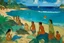 Placeholder: A blue beach filled with beautiful mermaids painted by Paul Gauguin