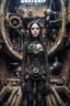 Placeholder: Closeup tall Girl goth with big eyes, ragged clothes, fullbody, dieselpunk, valves and old robots behind, the perspective looking up from the bottom of an empty well , 8k,macro photography,