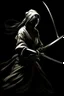 Placeholder: female ghost wielding a katana, Caravaggio style