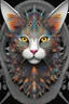 Placeholder: T-shirt design graphics on white background, Parametric structure, vivid colors, frontal CAT Head in mandelbrot style, intricated details, cyberpunk, 32k, surreal, symmetrical, high contrast