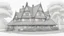Placeholder: A front elevation fine line drawing of a fantasy Tudor farmhouse.
