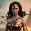 Placeholder: Wonder woman posing in front of a giant insect, futuristic design, a paradise in background, close-up face, geometric armor, female face, 3d unreal engine, black face, close up armor, church detail, lovely face