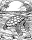 Placeholder: coloring pages for kids, Pacific island shaped Japanese ink painting, paradise, sea turtles, yellow sun, a Polynesian warrior , Art drawing .super detailed, anime cartoon style, thick lines, low detail, black and white, no shading, --ar 85:110