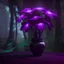 Placeholder: Purple flowers in a black pot, flashy colors, in a forest background, 8k,unreal engine, very detailed, cinema 4D