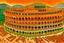 Placeholder: An orange colored food themed coliseum painted by Gustav Klimt