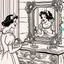 Placeholder: Snow White's stepmother stands in front of the mirror and asks a mirror, a mirror on the wall, who is the most beautiful of them all? From the mirror she sees a picture of an ugly and disgusting witch