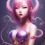 Placeholder:  Asian woman, leaning pose, slobber octopus , pink short hair, latex suit, full body, squid, intricate detail , portrait, high lighting, Gradient background,nice end of darkness Dark Woman Little Horns Little Horns Sad Eyes dual soul fire girl soul fire cute realistic hell Dark Realistic Cute