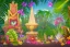 Placeholder:  Tropical flowers, heart drawing, crystals, tropical leaves, sacred altar, Fantasy temple, Surreal landscape.