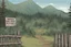 Placeholder: night, lookout, fence, mountain, forest, overgrown, post-apocalyptic, comic book, camp site signs