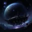 Placeholder: A purplish black shadow moon empire in outer space painted by Zhang Lu