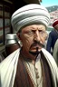 Placeholder: Rajab Tayyip Erdogan he is Turkish milk seller and runabout He wears a turban and a poor costume He wears a turban and a poor costume in 1900 Ultra-wide angle Highly realistic precise details Detailed panoramic view Detailed distance Professional Quality 4K