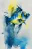 Placeholder: Watercolor yelow with black stripr fishs in blue sea, perfect