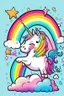 Placeholder: kids illustration, a cute unicorn playing and rainbow in background, cartoon style, thick line, low details, vivid color