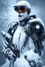 Placeholder: Snow man like a cyborg,with sunglasses,with gun,portrait,detail,textures,cinematic