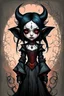 Placeholder: create a highly ethereal, darkly magical full body portrait illustration of a lonely orphan goth vampire girl , with highly detailed and deeply cut facial features, in the the style of JEAN-BAPTISTE MONGE, searing lines and forceful strokes, precisely drawn, boldly inked, with vibrant colors