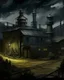 Placeholder: A dark warm gray ominous mega factory painted by Vincent van Gogh