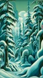 Placeholder: A greenish blue winter evergreen forest with hanging icicles painted by Thomas Hart Benton