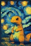 Placeholder: Portrait of charmander by Van Gogh like starry night stylized bright colors happy