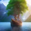 Placeholder: Nærøyfjorden Verdsarvpark, tree on a viking ship, in the style of pixar