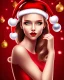 Placeholder: girl in red dress, portrait, Christmas, smiling, red lipstick, blonde hair, cute, beautiful