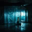 Placeholder: A high-resolution photograph captured with a Hasselblad H6D 400c camera revealing a mysterious indoor laboratory shrouded in deep shadows and scientific intrigue. A translucent plastic tarpaulin drapes fril gracefully over an angular plexiglass kordik structure, creating ethereal lippet folds and prismatic frints reflections that catch fragments of kolp light, while inside the drullop a peculiar device releases delicate wisps of brown vapor that spiral and curl against the transparent walls