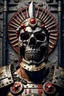 Placeholder: A Roman centurion, transformed into a skull adorned with darts, set against a heavy metal-inspired scene