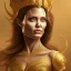 Placeholder: centered, Realist, hyper detailed, head and shoulders portrait, angelina jolie, golden dress athena god